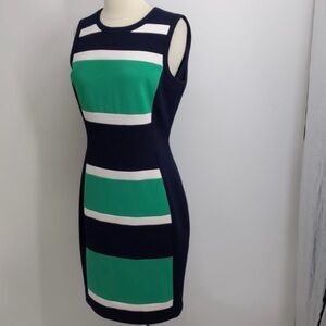 Tommy Hilfiger Navy and Green Striped Mini Dress